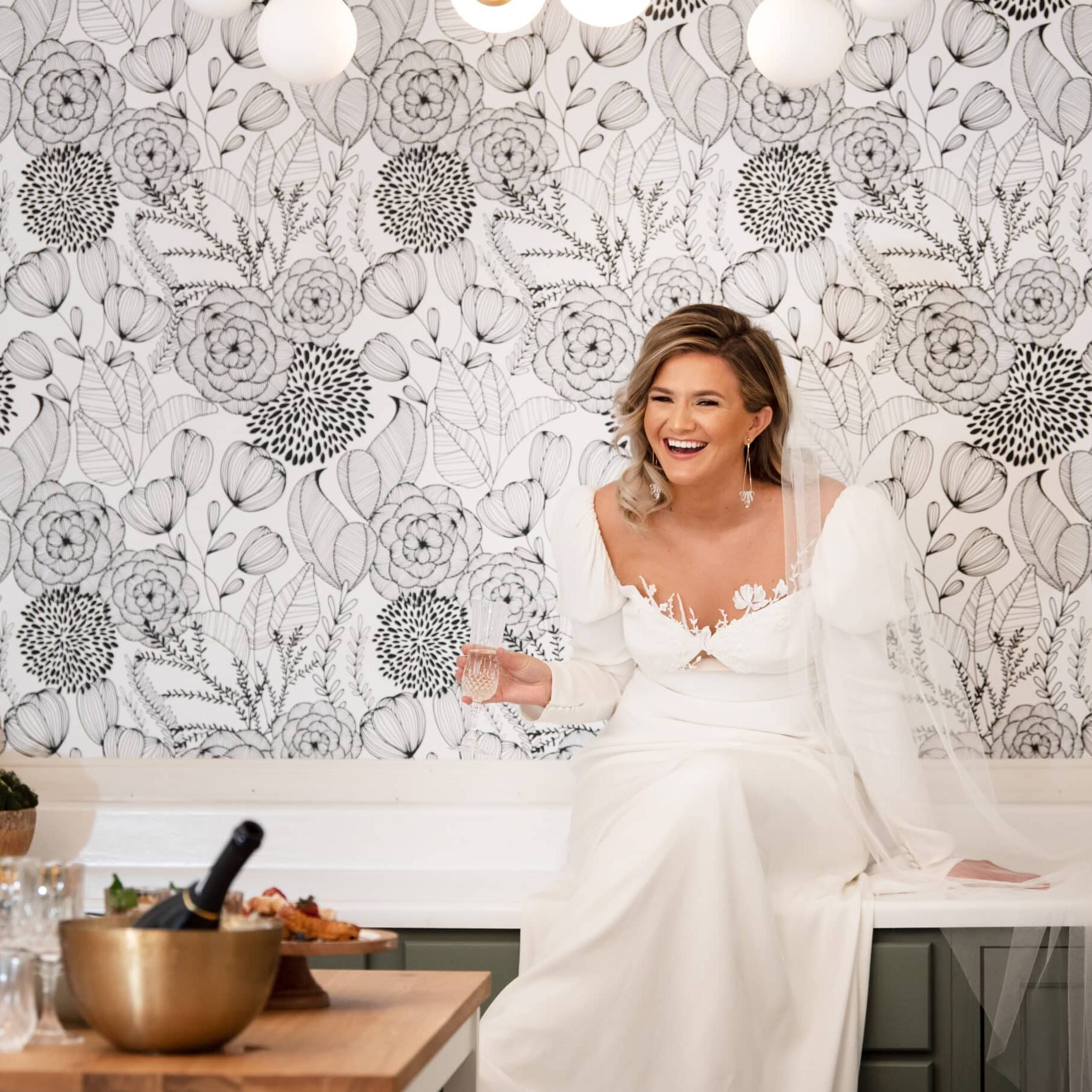 Smiling Bride with a glass of champagne