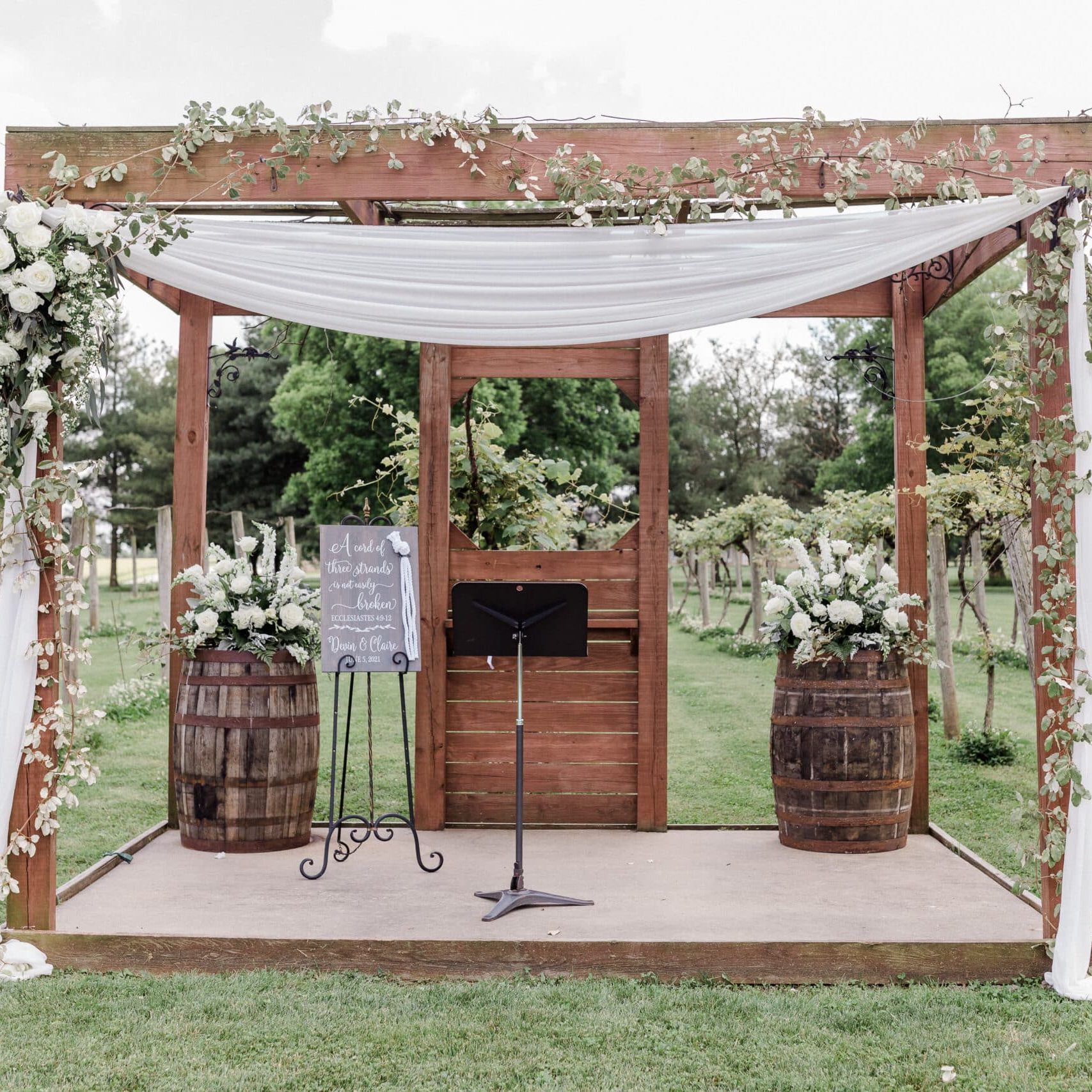 Gazebo with white floral decorations